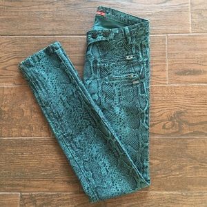 Maison Scotch Green Snakeskin Skinny Jeans